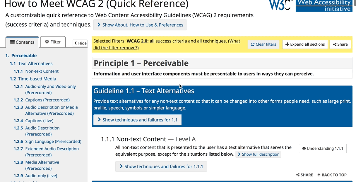 Long, long list of WCAG criteriae